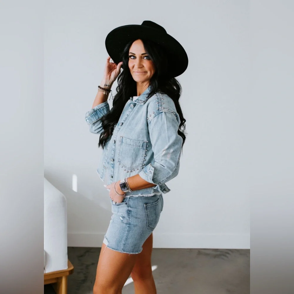 Vervet Studded Denim Jean Jacket Small - Picture 2 of 14